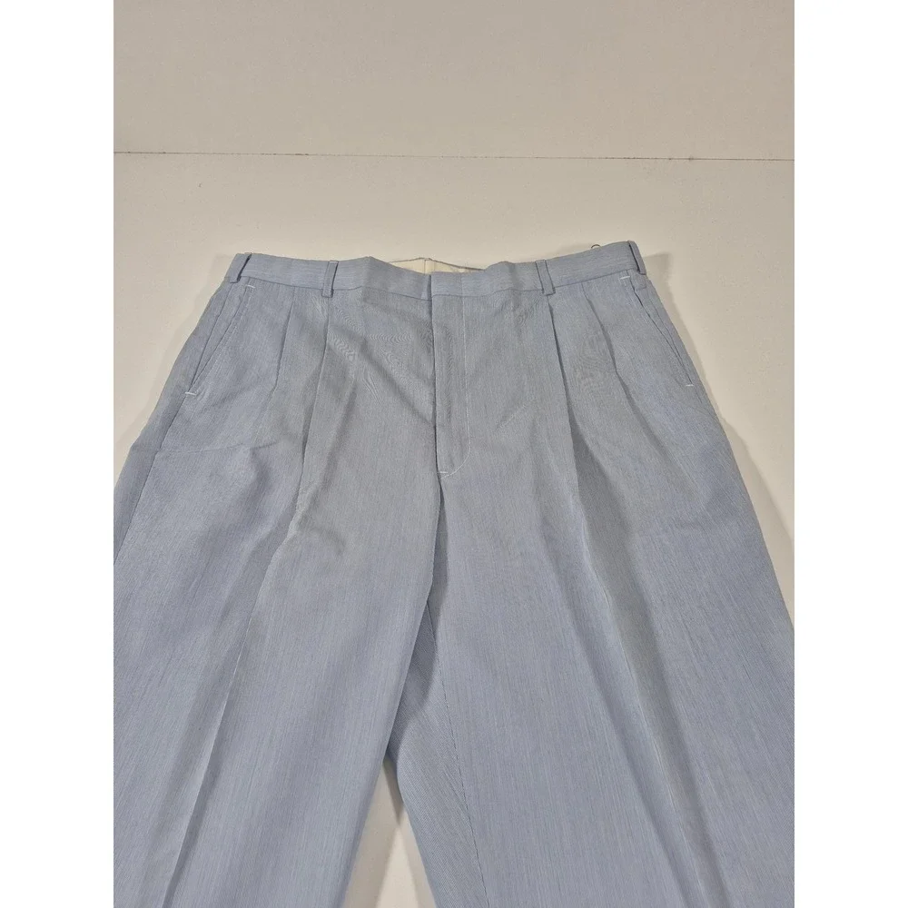 VTG Smythe Dress Pants Mens 44x37 Blue Pinstripe Pleated Straight USA Summer